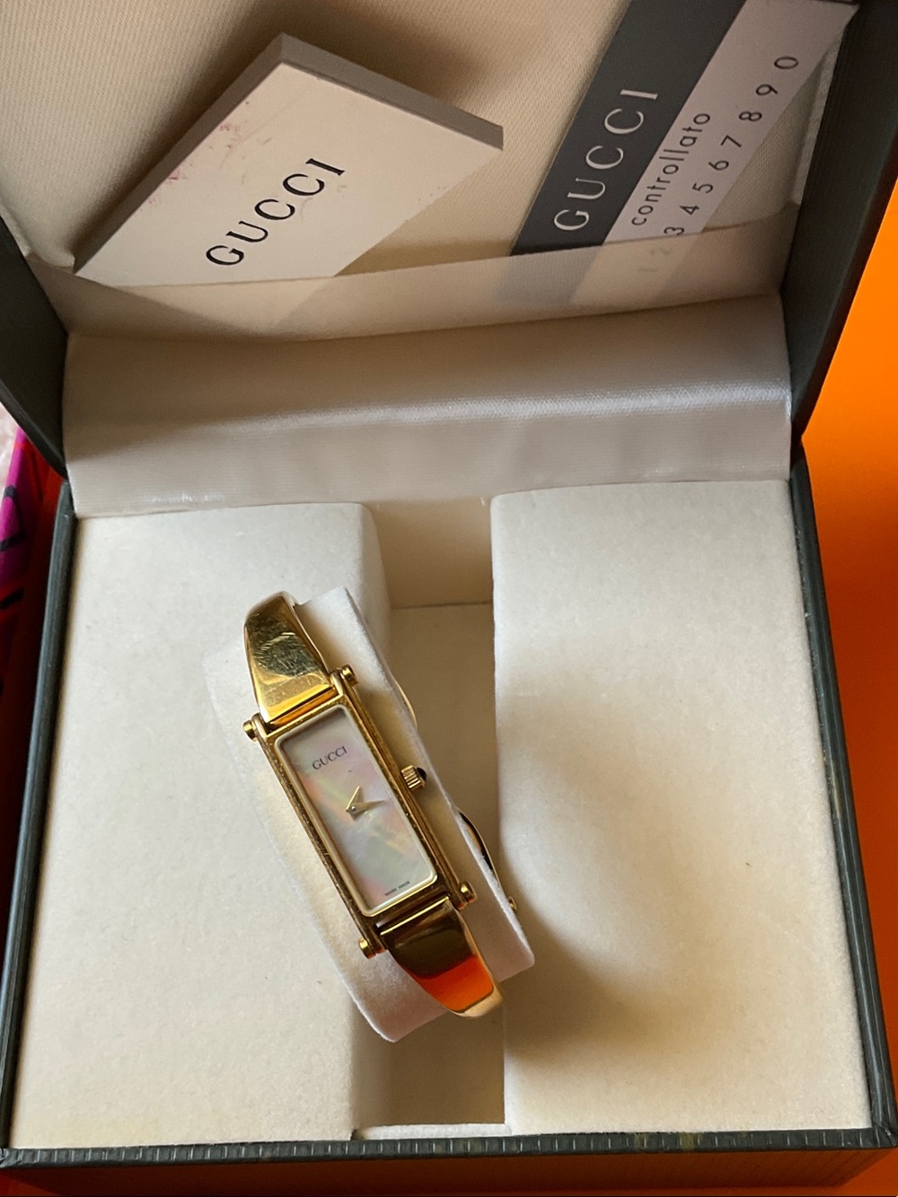 Gucci Gold-Tone Bracelet Watch with Mother-of-Pearl Dial